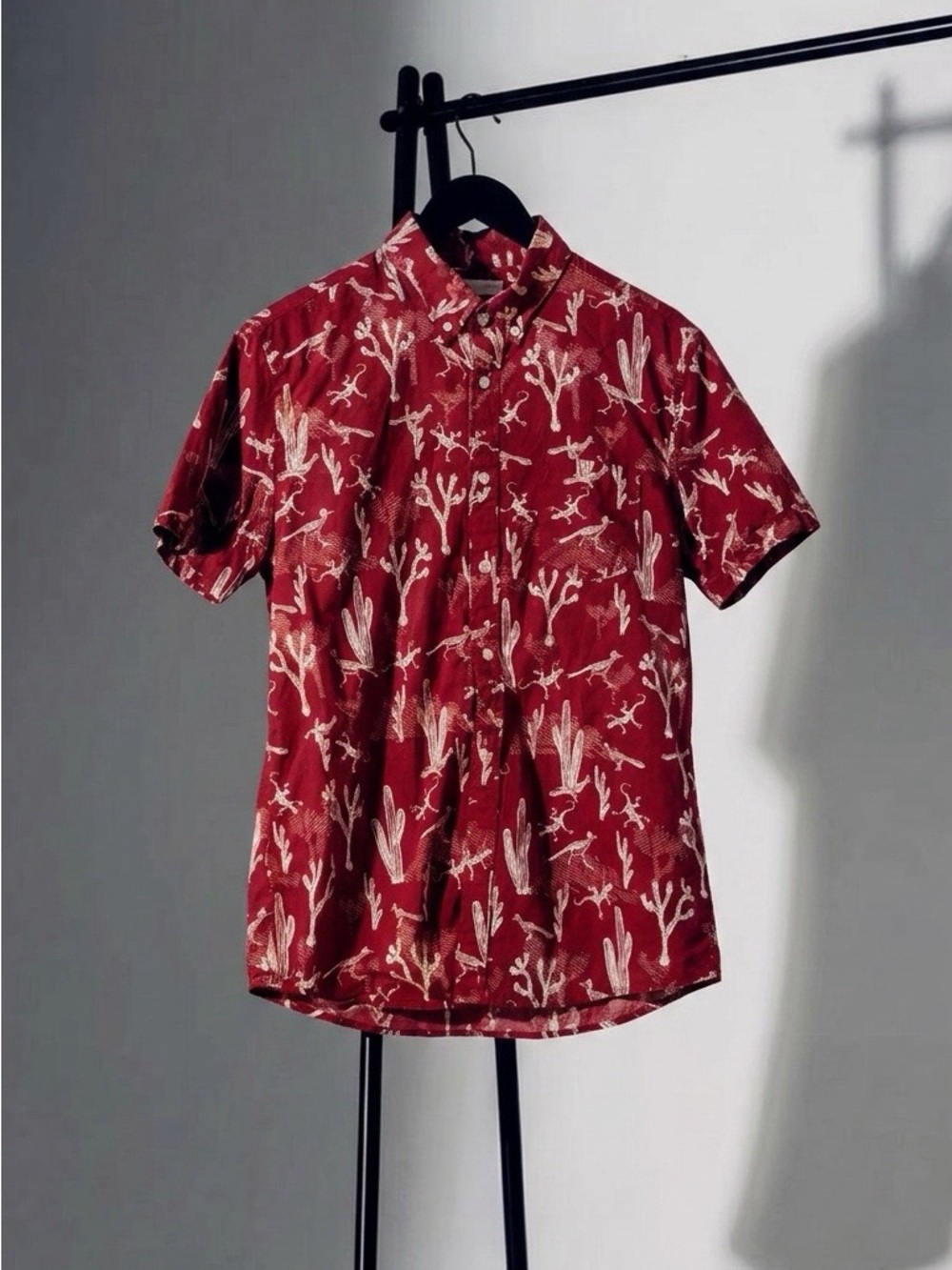 Sonoma Red Short-Sleeve Button-Down with Cactus Print